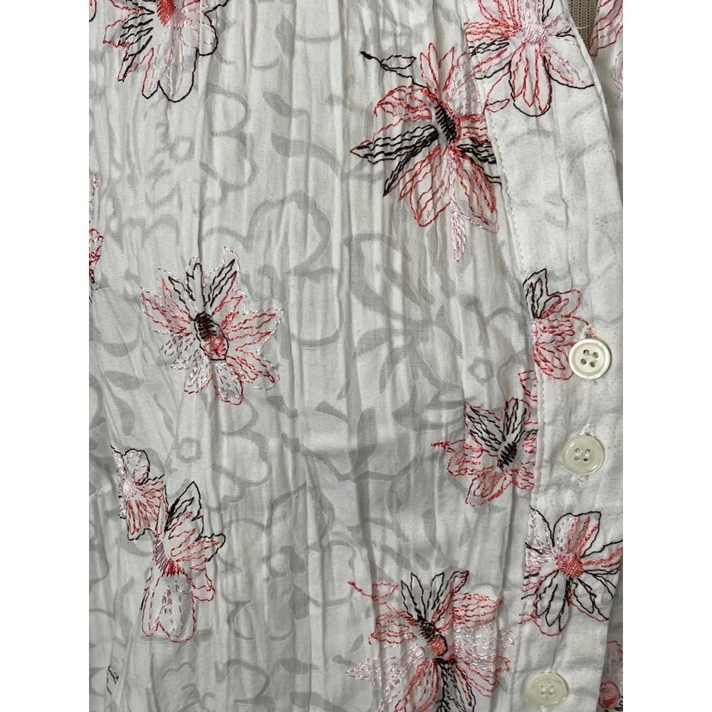 apt.9 White w/ Coral/Brown Floral Embroidered Crinkle Textured Button-up Shirt - Picture 5 of 10